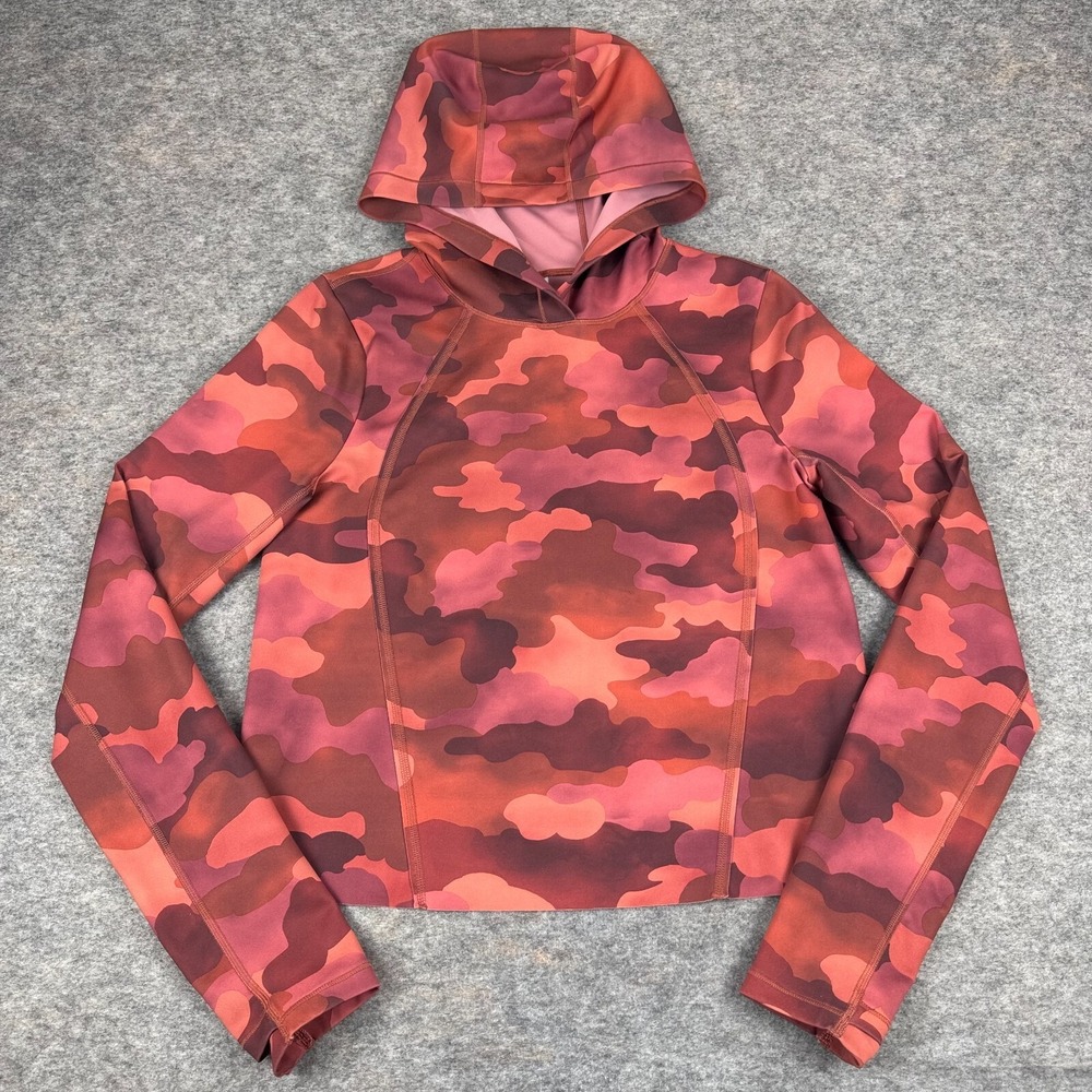 Athleta‎ Pinnacle Hoodie Pullover Mantra Print 632061 Red Womens XS
